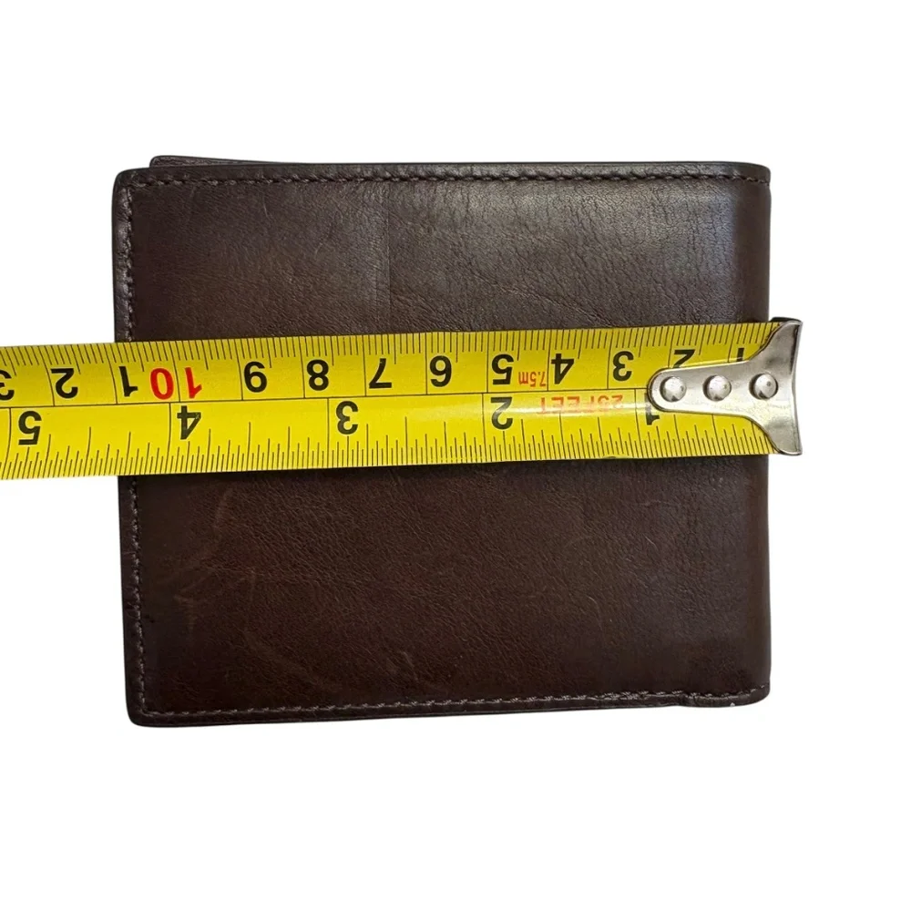 Coach 74493 mahogany brown navy blue striped men’s bifold leather wallet